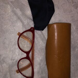 Vintage Red Cateye Glasses with Brown Leather Case